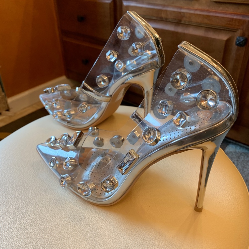 Transparent Studded Pointed Toe Heel - image 2